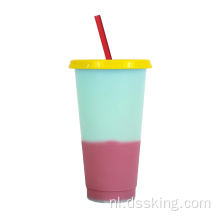 Aangepaste kleurveranderende beker herbruikbaar plastic magere tumbler plastic beker met stro